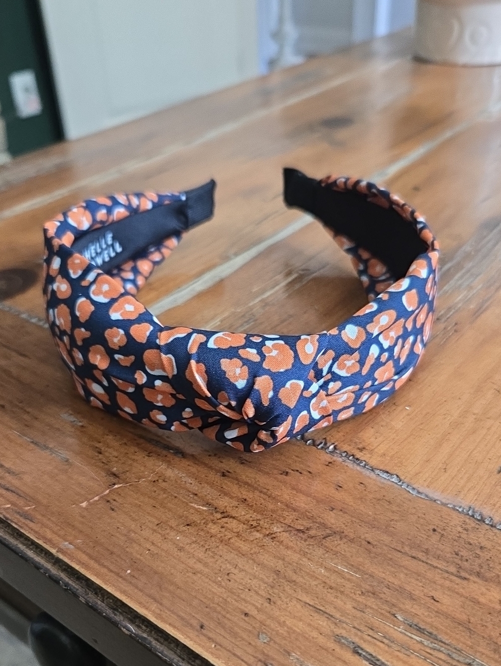 Michelle McDowell Leopard Print Knot Headband - Navy & Orange